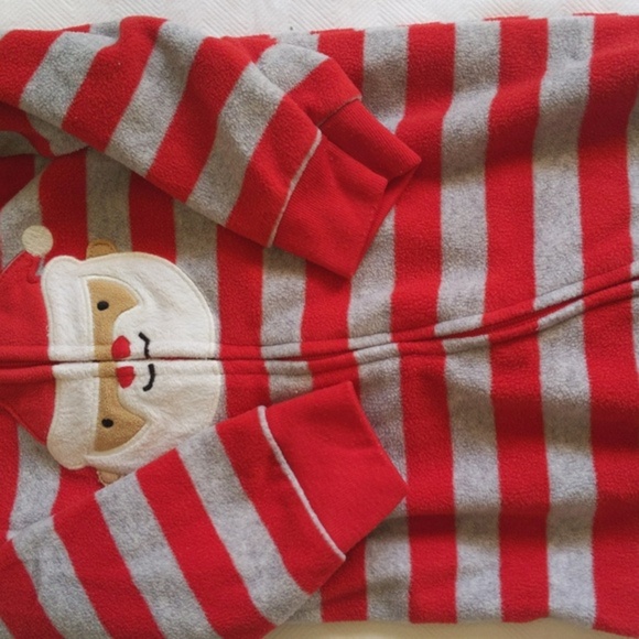 child of mine striped santa fleece zipper footie sleeper pajamas 6-9 months baby - Picture 5 of 6